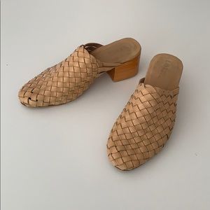 Liberte woven leather mules with wood block heel